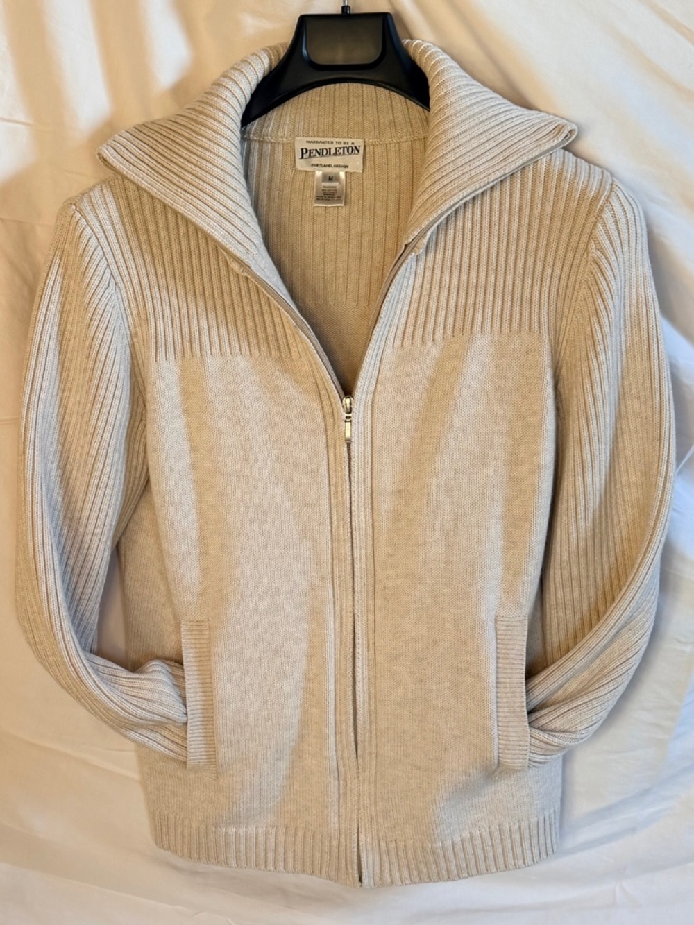 Pendleton Cream Zip-Up Ribbed Collar Sweater Jacket